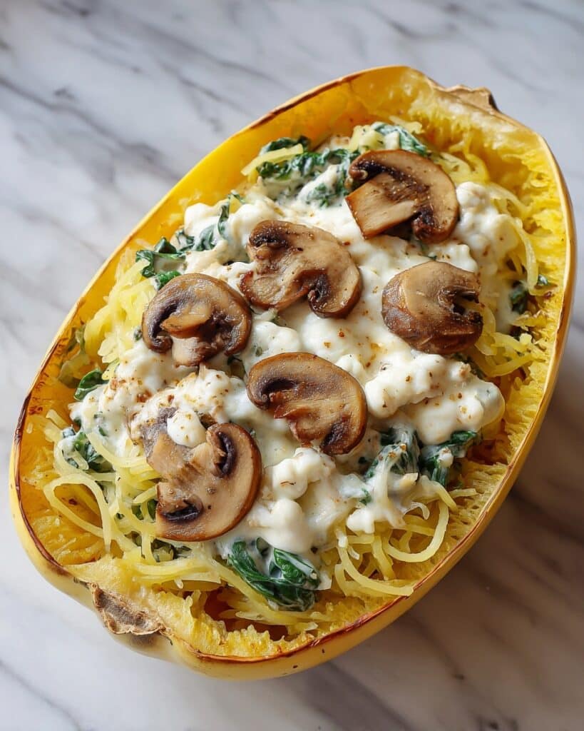 Creamy Spinach and Mushroom Stuffed Spaghetti Squash Recipe