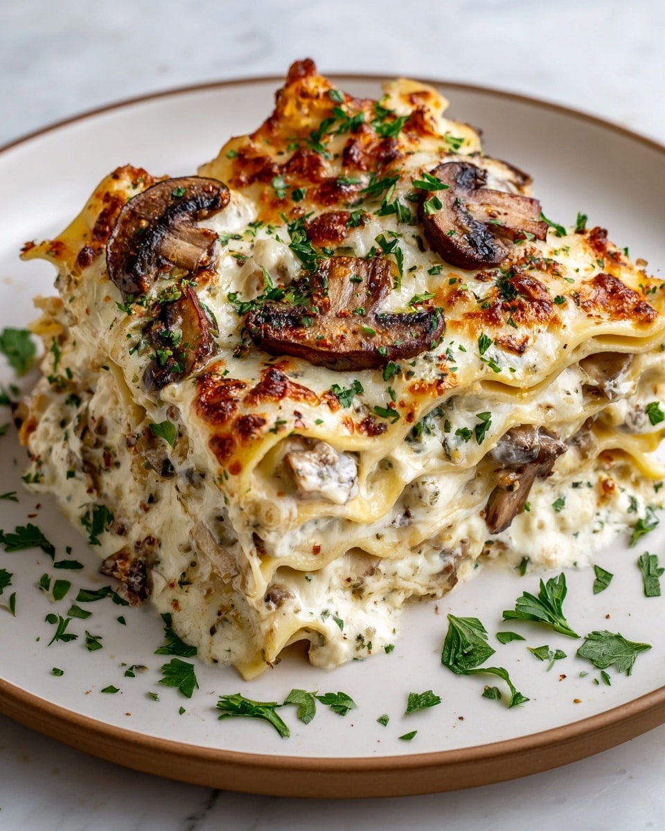 Cheesy Mushroom Chicken Alfredo Lasagna Recipe - Recipe Image