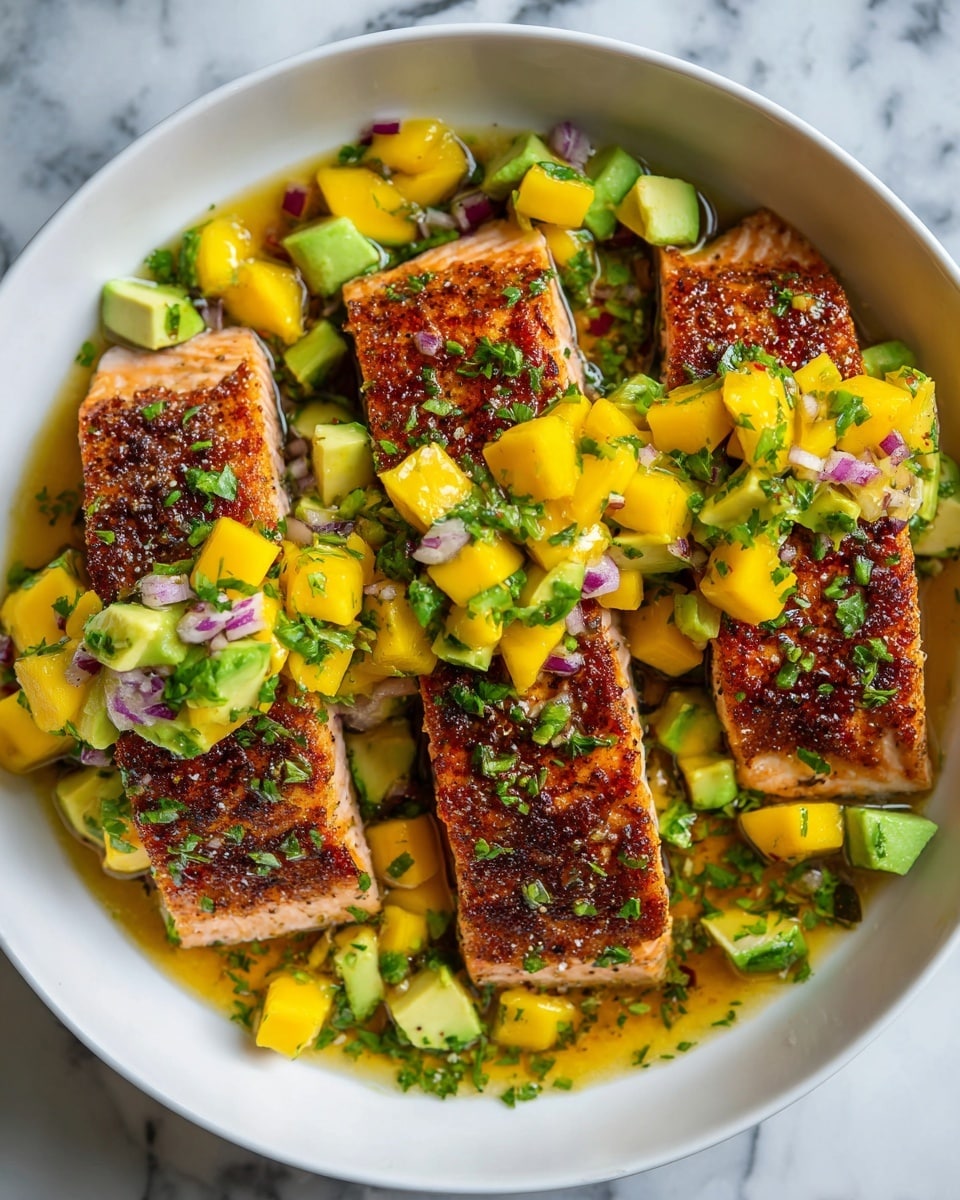 BBQ Salmon with Mango Avocado Salsa Recipe - Recipe Image