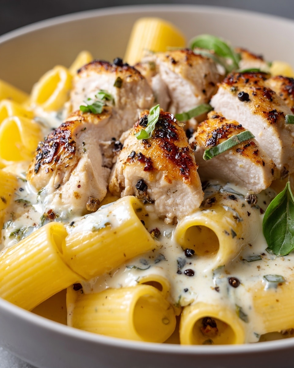 Creamy Garlic Butter Chicken and Rigatoni in Parmesan Sauce Recipe - Recipe Image
