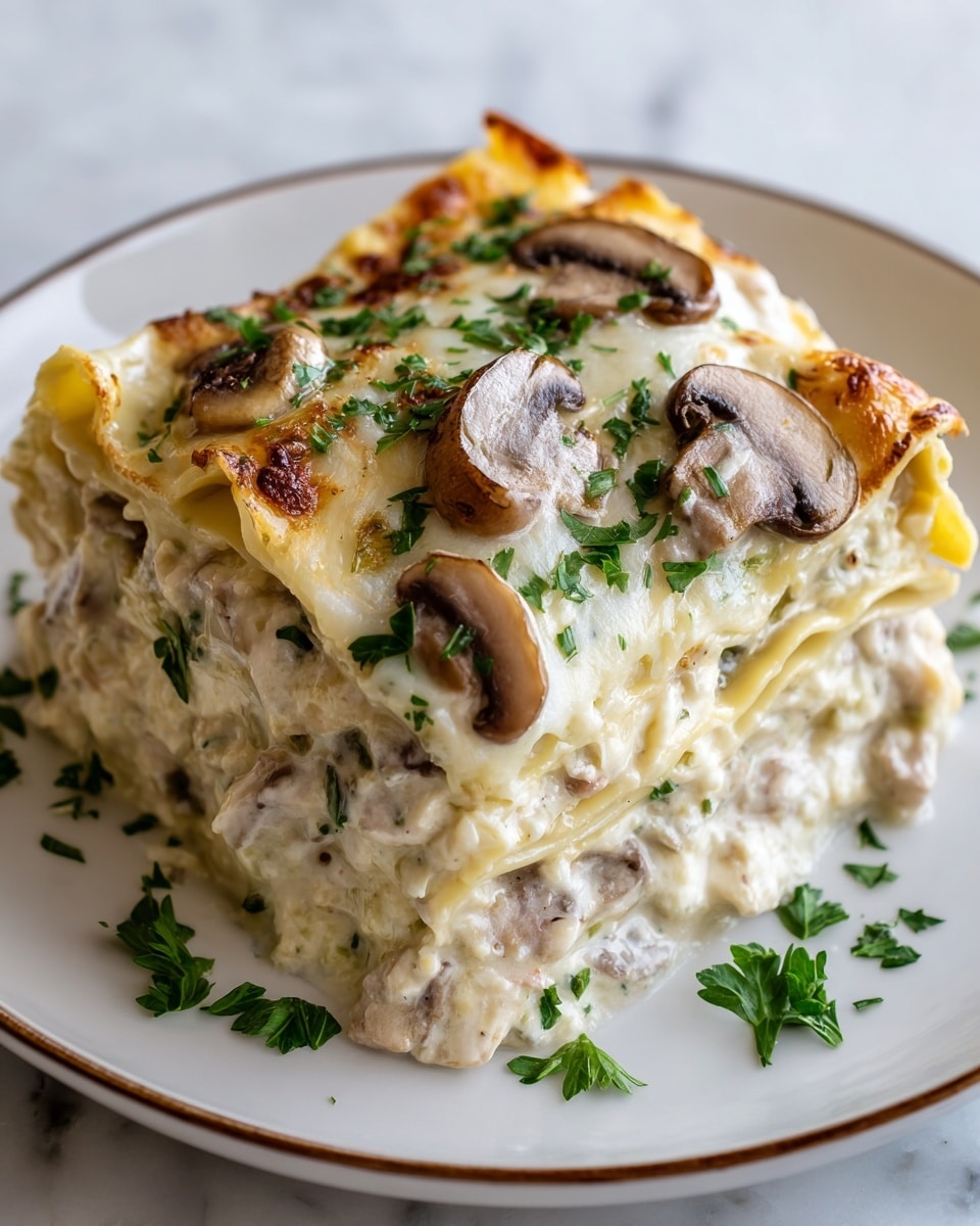 Cheesy Mushroom Chicken Alfredo Lasagna Recipe - Recipe Image