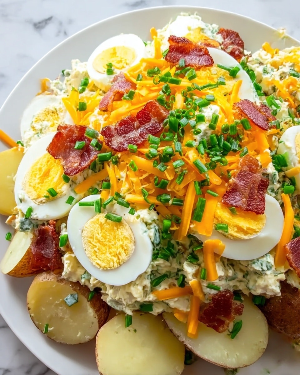 Loaded Potato Salad with Cheddar, Bacon, and Hard-Boiled Eggs Recipe - Recipe Image