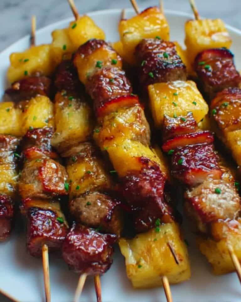 Juicy Teriyaki Chicken Bacon Skewers with Pineapple Recipe