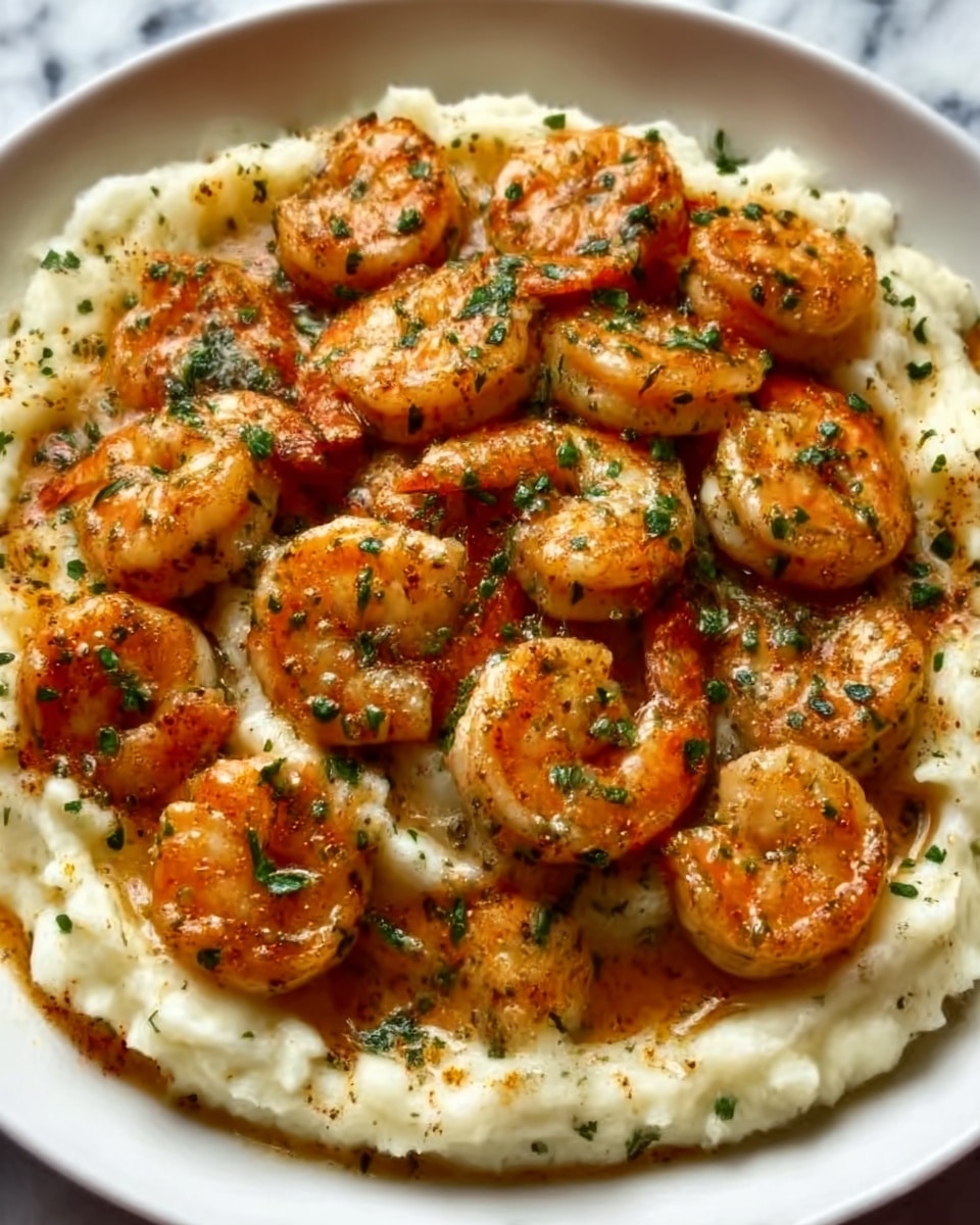 Garlic Shrimp with Creamy Parmesan Sauce and Mashed Potatoes Recipe - Recipe Image
