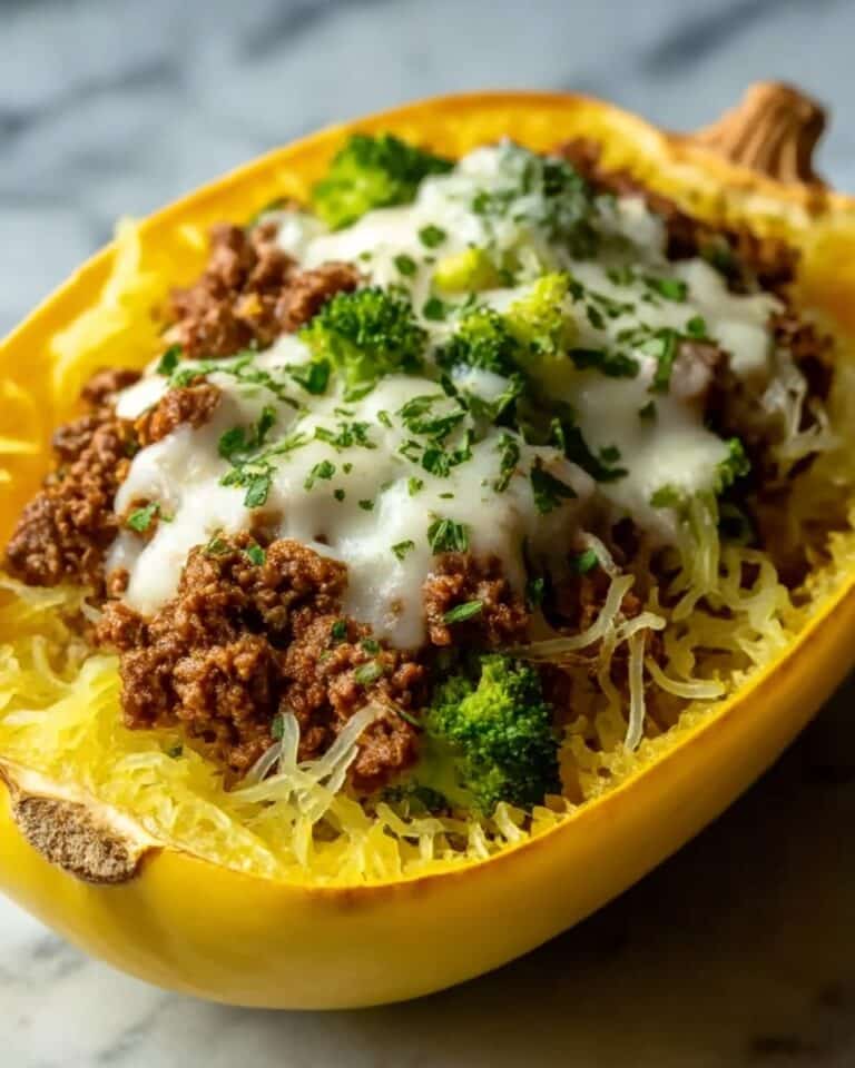 Stuffed Spaghetti Squash with Broccoli and Ground Beef Recipe