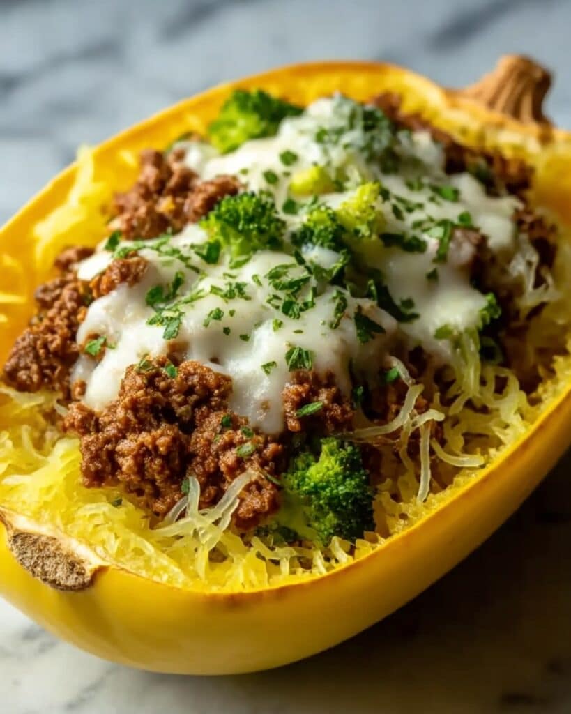 Stuffed Spaghetti Squash with Broccoli and Ground Beef Recipe