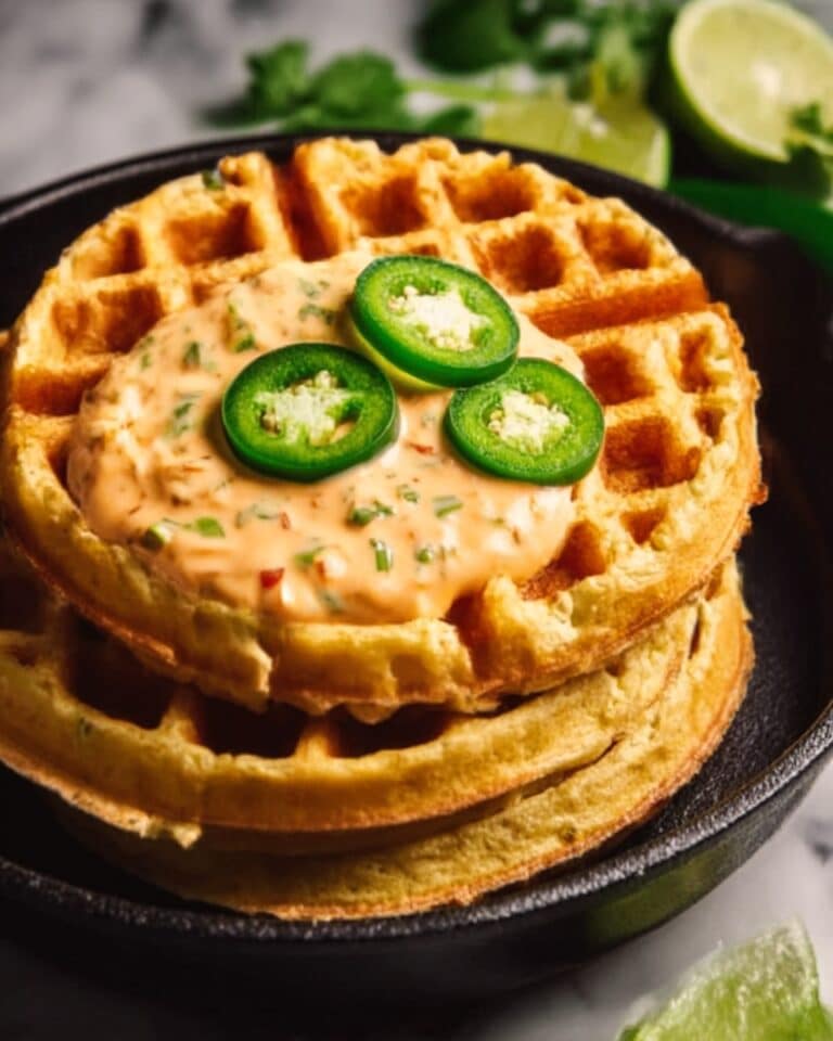 Cheddar Jalapeño Cornbread Waffles with Turkey Chile Con Queso Dip Recipe