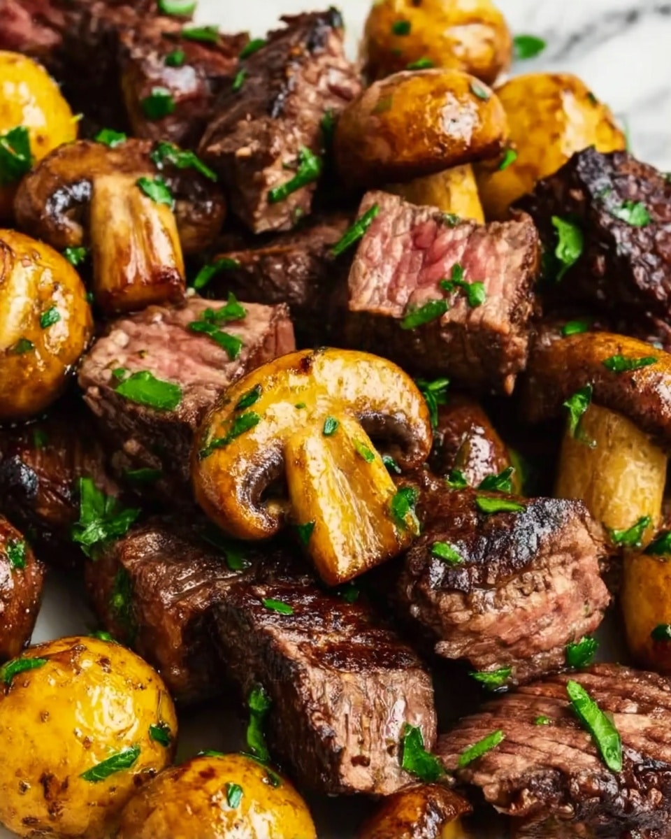 Grilled Steak, Potato, and Mushroom Kabobs Recipe - Recipe Image