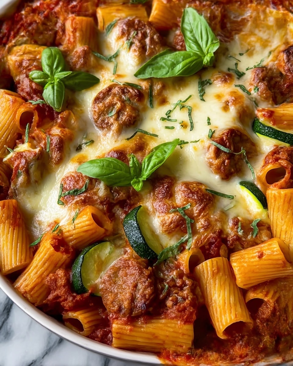 Baked Rigatoni Fra Diavolo with Sausage and Zucchini Recipe - Recipe Image