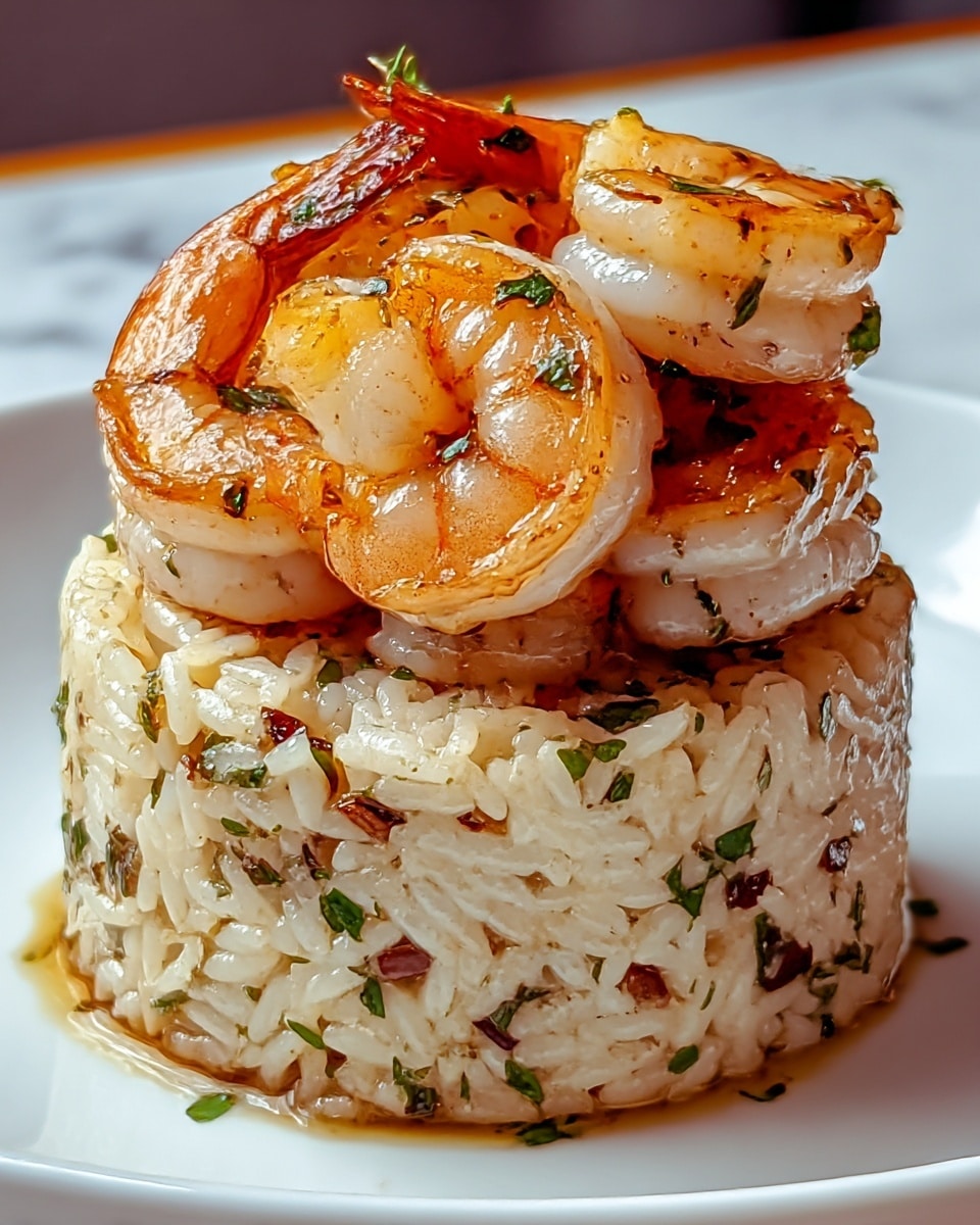 Garlic Butter Shrimp and Rice Stack Recipe - Recipe Image