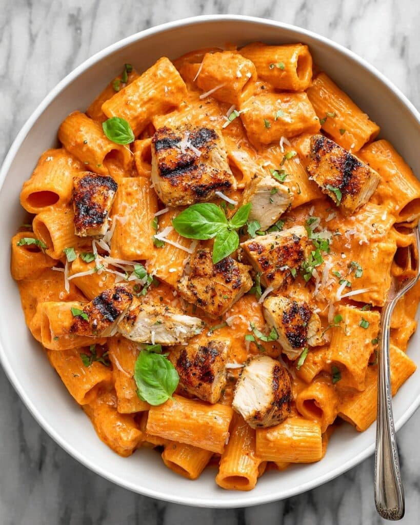 Burst Cherry Tomato Basil Chicken Rigatoni Recipe