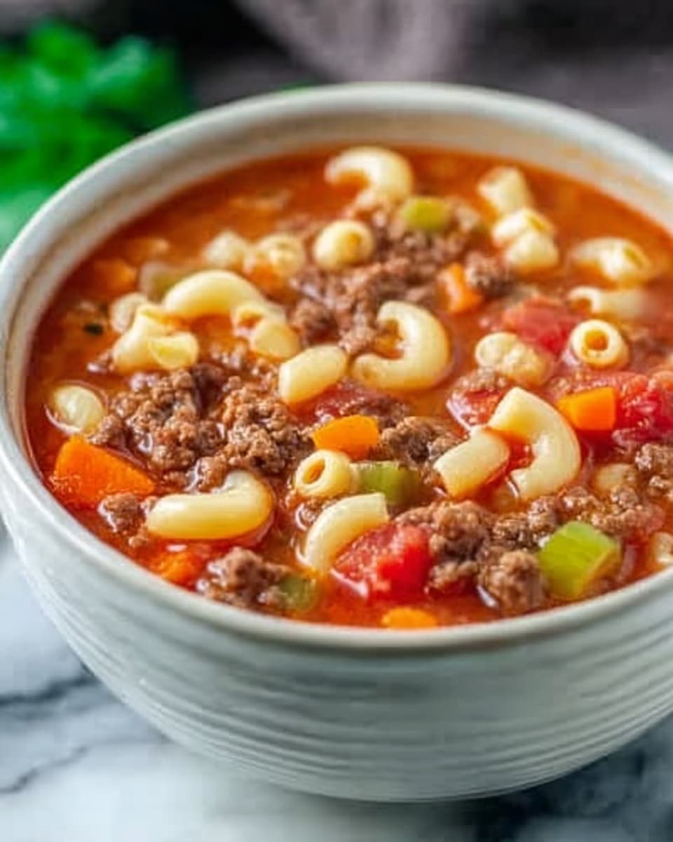 Beef & Tomato Macaroni Soup Recipe - Recipe Image