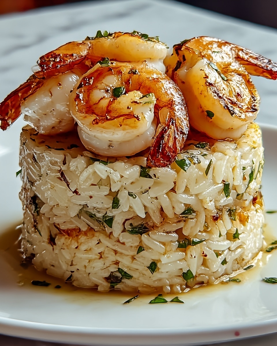 Garlic Butter Shrimp and Rice Stack Recipe - Recipe Image