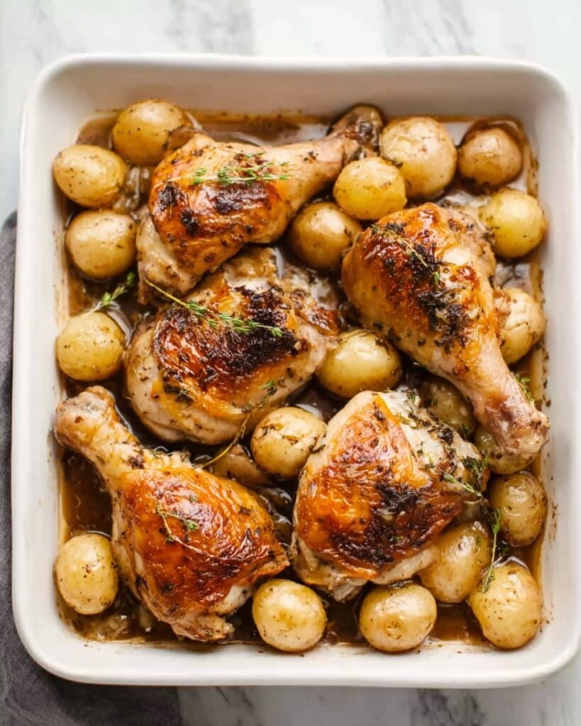 One Pan Garlic Roasted Chicken and Baby Potatoes Recipe