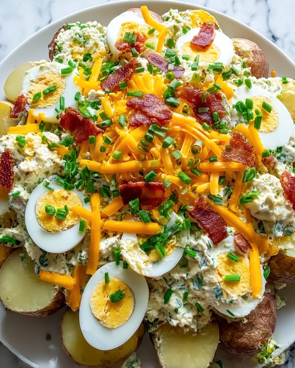 Loaded Potato Salad with Cheddar, Bacon, and Hard-Boiled Eggs Recipe - Recipe Image