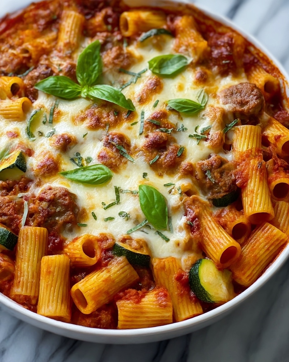 Baked Rigatoni Fra Diavolo with Sausage and Zucchini Recipe - Recipe Image