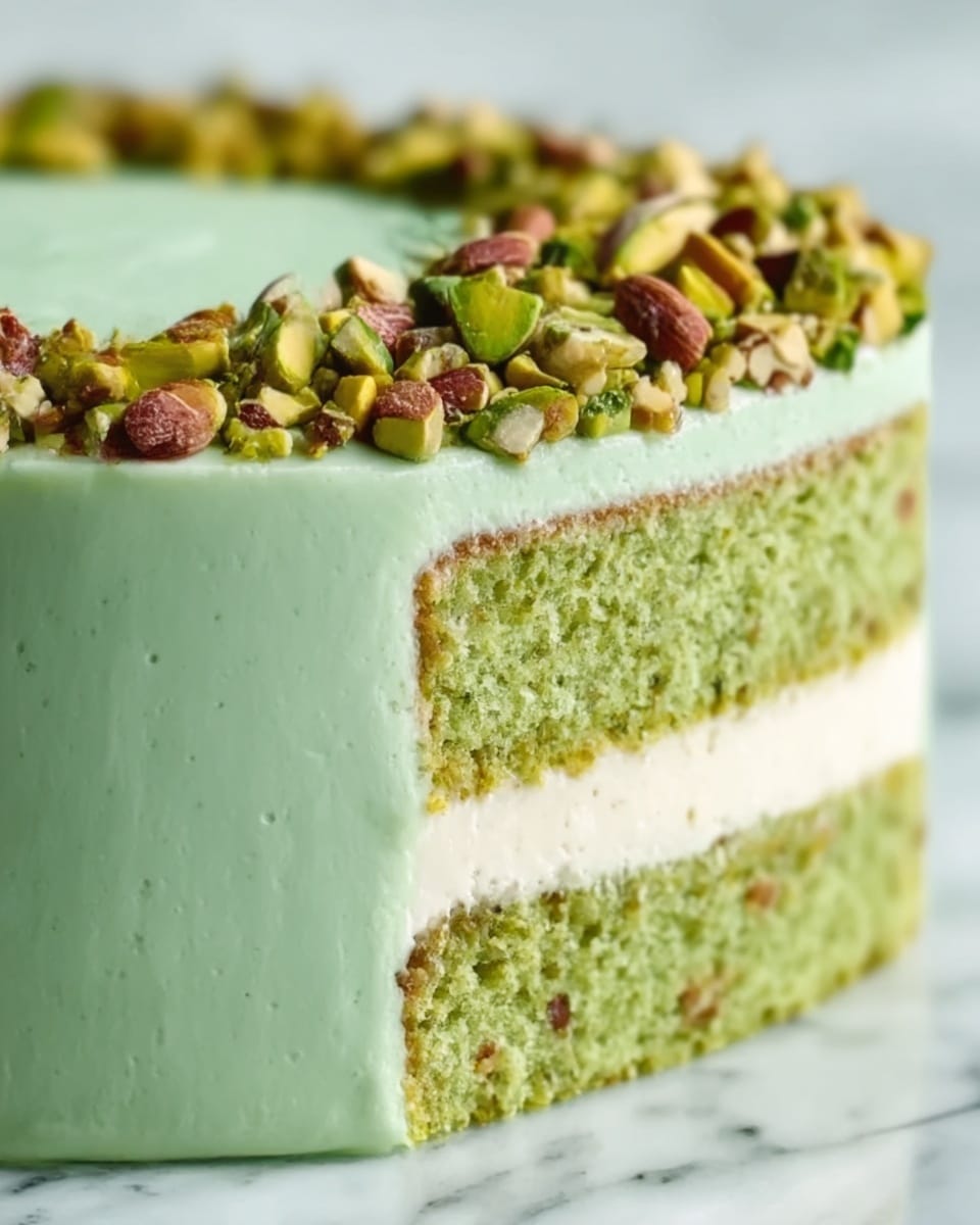 A Slice of Heaven: Dreamy Pistachio Cake Delight Recipe - Recipe Image