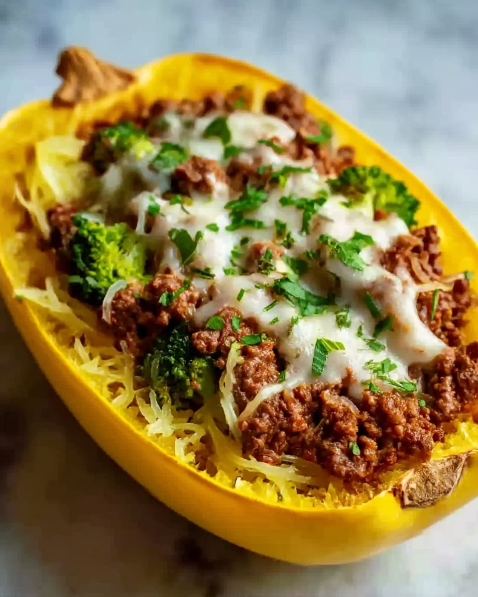 Stuffed Spaghetti Squash with Broccoli and Ground Beef Recipe - Recipe Image
