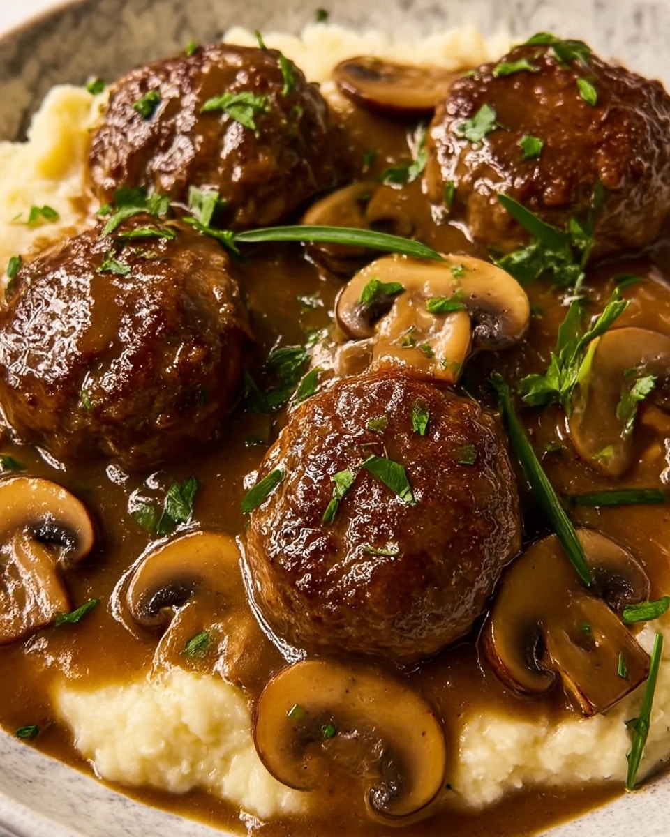 The Ultimate Salisbury Steak Meatballs with Mushroom Gravy Recipe - Recipe Image